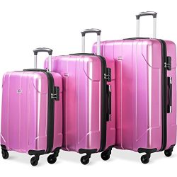 Merax Luggage 3 Piece Set P.E.T Luggage Spinner Suitcase Lightweight 20 24 28inch (pink)