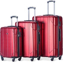 Merax Luggage 3 Piece Set P.E.T Luggage Spinner Suitcase Lightweight 20 24 28inch (red)