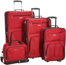 Rockland Luggage Skate Wheels 4 Piece Luggage Set, Red, One Size