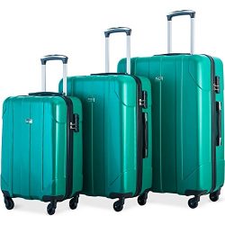 Merax Luggage 3 Piece Set P.E.T Luggage Spinner Suitcase Lightweight 20 24 28inch (Emerald)