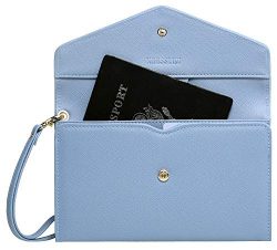 Krosslon Travel Passport Wallet for Women Rfid Wristlet Slim Family Document Holder, 12# Denim Blue