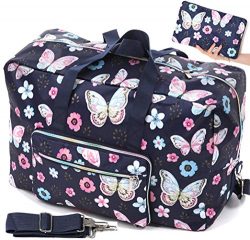 Foldable Travel Duffle Bag for Women Girls Large Cute Floral Weekender Overnight Carry On Bag fo ...