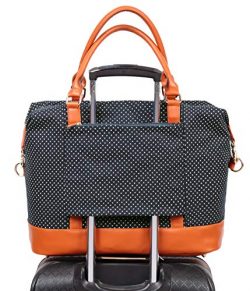 Womens Travel Weekend Bag Canvas Overnight Carry on Shoulder Duffel Beach Tote Bag (Black polka dot)