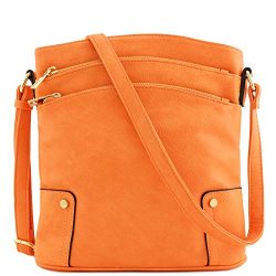 Triple Zip Pocket Large Crossbody Bag (Orange)