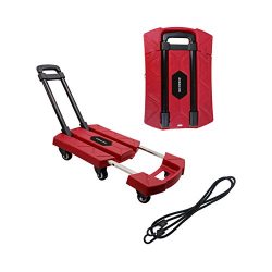 AODAILIHB Portable Folding Luggage Cart 360° Rotate Wheels Load 440 pounds (Red)