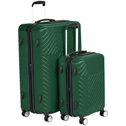 AmazonBasics 2 Piece Geometric Hard Shell Expandable Luggage Spinner Suitcase Set – Green