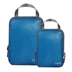 BAGAIL 2 Set Ultralight Compression Packing Cubes Expandable Travel Packing Organizers Blue(M+S)