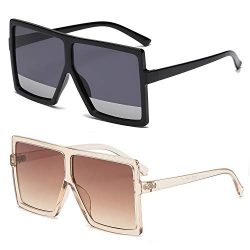 GRFISIA Square Oversized Sunglasses for Women Men Flat Top Fashion Shades (2PCS-clear orange- si ...