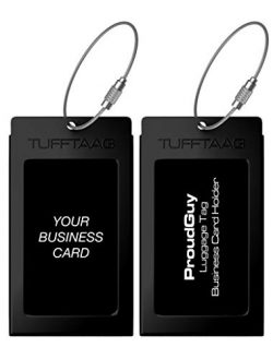 Luggage Tags Business Card Holder TUFFTAAG Travel ID Bag Tag in Many Color Options (2 Tags, Blac ...