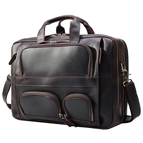 Texbo Men's Solid Top Cowhide Leather Large 17.3 Inch Laptop Briefcase ...