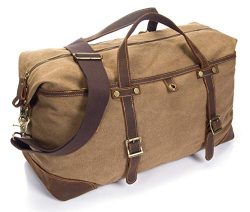 emissary Duffel Bag Carry On Bag [Canvas and Leather Duffle] Large Overnight Bag for Men (Brown  ...