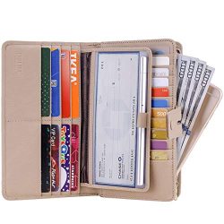 Itslife Women’s Big Fat Rfid Leather wallet clutch organizer checkbook holder (Stripe Apricot)