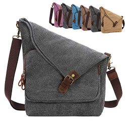 AmHoo Canvas Crossbody Bag for Women Genuine Leather Messenger Purse Handbags Shoulder Bag Hobo  ...