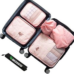 Travel Packing Organizers,Mossio 7 Set Suitcase Cubes Camping Weekender Set Light Pink