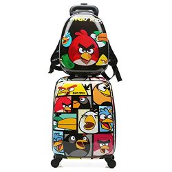 WCK Cartoon Kids Carry on Luggage Set Upright Rolling Wheels Travel Suitcase for Boys (angry-bir ...