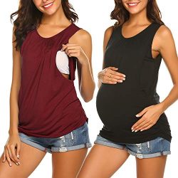 Ekouaer Nursing Maternity Top Pregnant Breastfeeding Shirt Women’s Cotton Round Neck Ruche ...