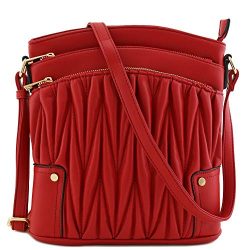 Triple Zip Pocket Large Crossbody Bag (Quilted Red)