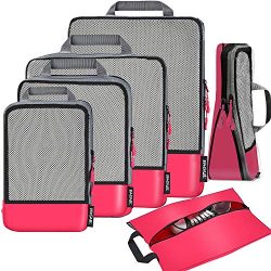 6 Set Compression Packing Cubes Travel Expandable Packing Organizers(Fuchsia)