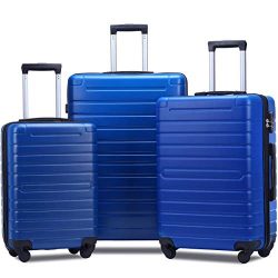 Flieks Luggage Set 3 Piece Light Weight Hardside Spinner Suitcase (blue)