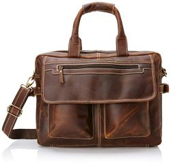 16 inch Vintage Buffalo Leather Messenger Satchel Laptop Briefcase Men’s Bag Crazy Vintage ...