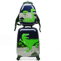 2pcs Children Rolling Suitcase Animal Cartoon Pattern Carry On Set With Universal Wheels 18 in w ...