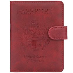 GDTK Leather Passport Holder Cover Case RFID Blocking Travel Wallet (Wine Red)