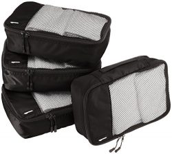 AmazonBasics 4 Piece Small Packing Travel Organizer Cubes Set – Black