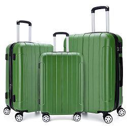 COOMEE Luggage Set 3PCS,ABS +PC Spinner Hardshell lightweight Suitcase Green#