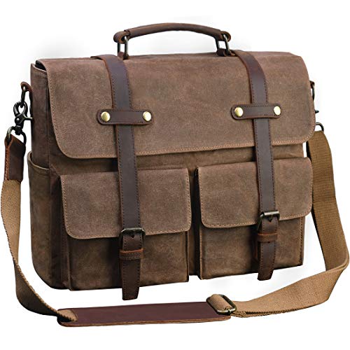 Laptop Messenger Bag for Men 15.6 Inch Waterproof Vintage Waxed Canvas ...