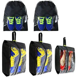 Travel-Accessories-Large-Waterproof-Shoes-Storage-Bag-Clear for Men Women Gym 5 Pack Black
