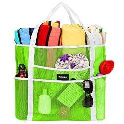 Mesh Beach Bag Toy Tote Bag Grocery Storage Net Bag Oversized Big XL with Pockets Foldable Light ...