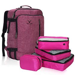 Hynes Eagle 38L Flight Approved Weekender Carry on Backpack Red Violet with Fuchsia 4PCS Packing ...