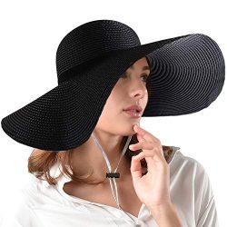 FURTALK Women Wide Brim Sun Hat Summer Beach Cap UPF50 UV Packable Straw Hat for Travel (Large S ...