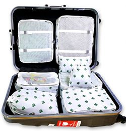 Packing Cubes Backpack Organizers Set for Carry on Travel Bag Luggage Cube (White Cactus 8)