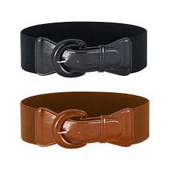 20’s Women’s Wide Waist Belt for Cocktail Dress (Black&Brown,L,2 Pack)