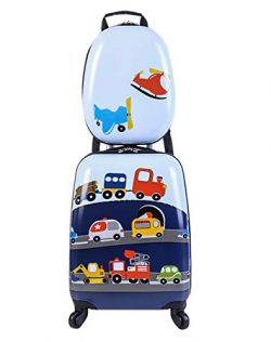 Car Kids Carry On Luggage Set with Spinner Wheels Toddler Travel Suitcase with Backpack for Boys