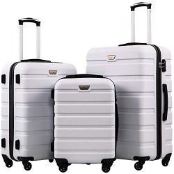 Coolife Luggage 3 Piece Set Suitcase Spinner Hardshell Lightweight TSA Lock 4 Piece Set (White)