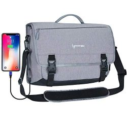 Lymmax Messenger Bag, Laptop Briefcase with USB Charging Port Waterproof Satchel Bag Crossbody f ...