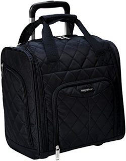 AmazonBasics Underseat Carry-On Rolling Travel Luggage Bag – Black Quilted