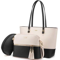 Handbags for Women Shoulder Bags Tote Satchel Hobo 3pcs Purse Set (Beige-1)