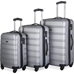 Merax Mellowdy 3 Piece Set Spinner Luggage Expandable Travel Suitcase 20 24 28 inch (Silver.)