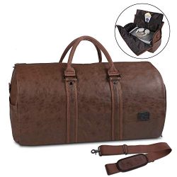 Carry On Garment Bag, Waterproof Mens Garment Bag for Travel Business, Large Leather Duffel Bag  ...