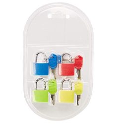 Juvale 4-Pack Mini Padlock Luggage Locks with Keys, 4 Colors, 0.9 x 1.3 x 0.3 Inches