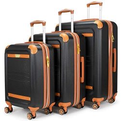 19V69 Italia Vintage Expandable Hard Spinner Luggage 3 Piece Set (Nero Black)