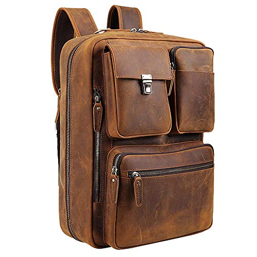 Tiding Leather 15.6 Inch Laptop Backpack Convertible Briefcases ...
