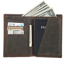 Polare Men’s Functional RFID Blocking Leather Passport Holder Travel Bifold Wallet(Dark Brown)