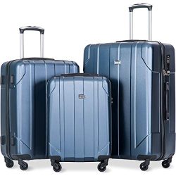 Merax 3 Pcs Luggage Set with Built-in TSA, Eco-friendly P.E.T Light Weight Spinner Suitcase Set  ...