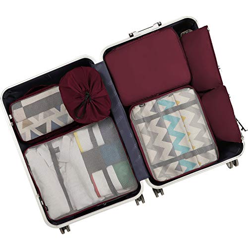 BAGAIL 7-Pcs Lightweight Luggage Packing Organizers Packing Cubes for Travel Accessories Burgundy