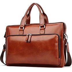 MANTOBRUCE Leather Briefcase Slim 15.6″Laptop Shouler Bag Business Travel Messenger Briefc ...