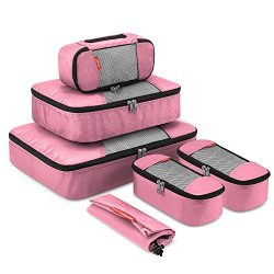 Gonex II Packing Cubes Travel Luggage Packing Organizers with Bags L+M+3XS Pink